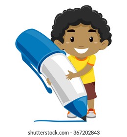 Vector illustration of a Boy holding a Ballpen