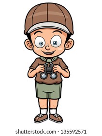 Vector illustration of Boy holding binoculars
