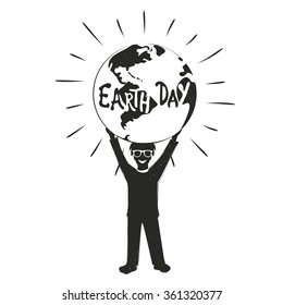 Vector illustration with boy holding earth globe and text. Earth day typography poster. Ecology concept, planet holiday