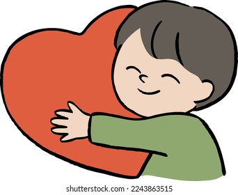 Vector illustration of a boy holding a heart