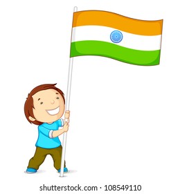 vector illustration of a boy holding Indian flag