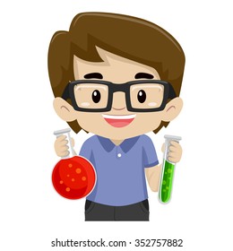 Vector Illustration of a Boy Holding Laboratory Test Tubes