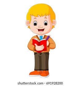 vector illustration of boy holding pencil