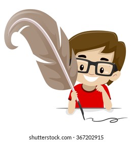 Vector illustration of a Boy holding a Quill pen
