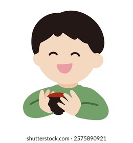 Vector illustration of a boy holding a soup bowl