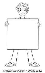 Vector illustration of boy holds blank sign
