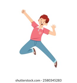 vector illustration of a boy jumping happily
