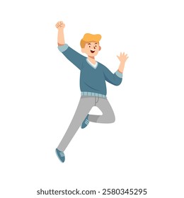 vector illustration of a boy jumping happily
