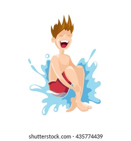 Vector illustration of Boy jumps and swims in the pool. Picture isolate on white background.