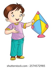 Vector illustration a boy with kite