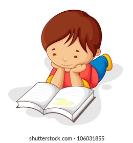 vector illustration of boy laying on floor reading book