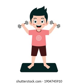 Vector illustration of boy lifting weights