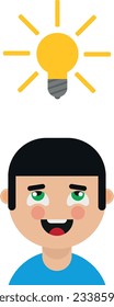 Vector illustration of boy with light bulb, idea, creativity and reasoning.