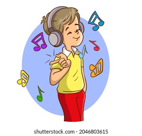 vector illustration of boy listening to music