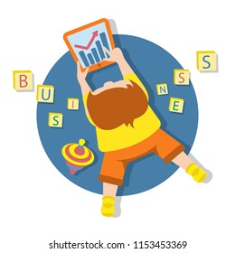 vector illustration boy lying with tablet