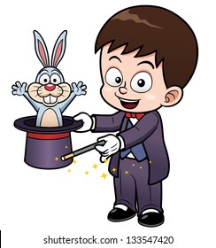 Vector Illustration Of Boy Magician Cartoon