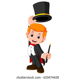 Vector Illustration Of Boy Magician Cartoon