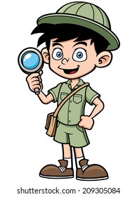 Vector illustration of Boy with magnifying glass