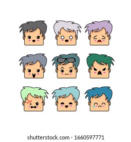 Vector Illustration Boy Man with Face Expressions