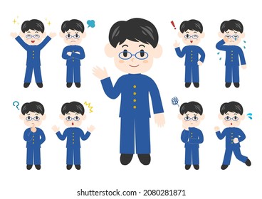 Vector illustration of Boy. Middle school student icons set. Vector illustration. 