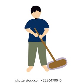 vector illustration of a boy mopping the floor. Faceless illustration, cleaning concept.