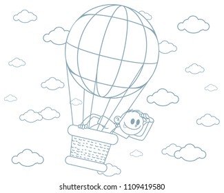 Vector illustration of a boy on a big balloon