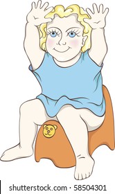 vector illustration of a boy on a chamber pot.