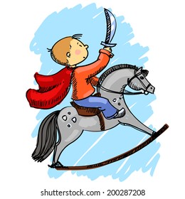 vector illustration of a boy on a horse isolated