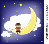 vector illustration of boy on the moon