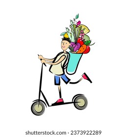 Ilustración vectorial de un niño en Scooter. 