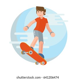 Vector illustration The boy on a skateboard. Skateboarder. Flat character.