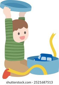 Vector illustration of a boy opening a present
