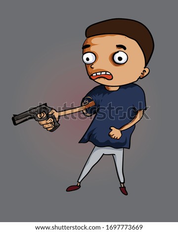 vector illustration of a boy with pistol, cartoon character