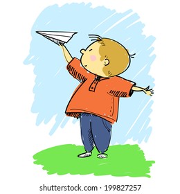 vector illustration of a boy with plane
