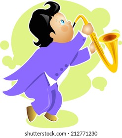 Vector illustration boy play saxophone cartoon character