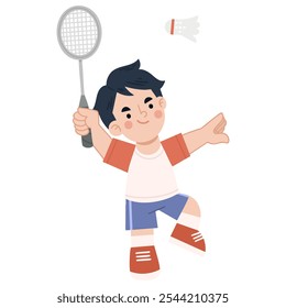 Ilustración vectorial de un niño jugando al bádminton