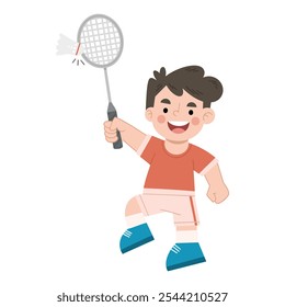 Vector illustration of a boy playing badminton