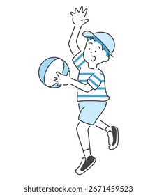 Vector illustration of a boy playing ball