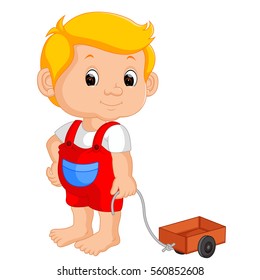 Vector illustration of boy playing car