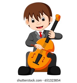 vector illustration of boy playing cello cartoon