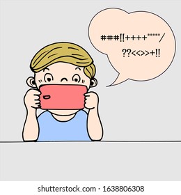 Vector illustration of a boy playing games on a phone