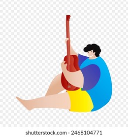 Vector illustration of boy playing guitar on transparent background