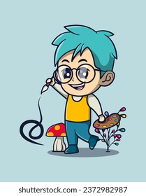 Vector illustration of a boy playing with painting tools. Artist Icon Concept