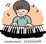 Vector Illustration of a boy playing the piano