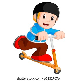 vector illustration of Illustration of a boy playing push bicycle