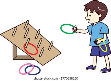 Vector illustration of a boy playing ring toss