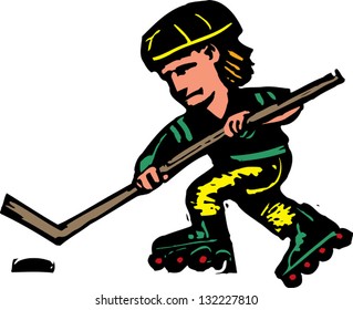 Vector illustration of boy playing roller hockey