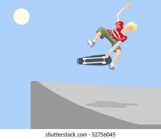 vector illustration of a boy playing with a skateboard