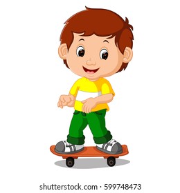ilustración vectorial del niño jugando al skateboard