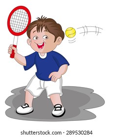 Vector illustration of boy playing tennis.